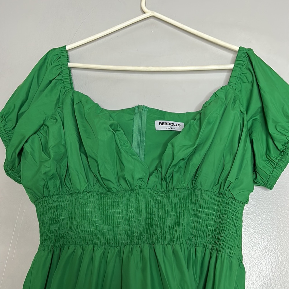 RebdollS MOMENT PEASANT TOP LAYERED MIDI SKATER DRESS - GREEN plus 1X women’s - Picture 4 of 7